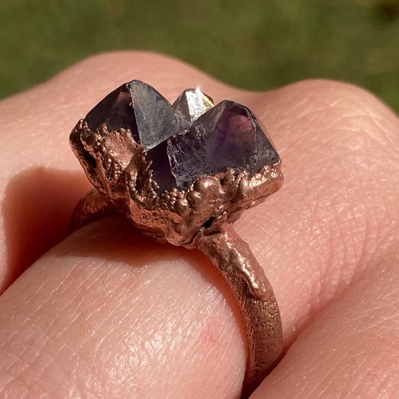 Amethyst Point Cluster Ring Electroformed sz 7 - Picture 2 of 15
